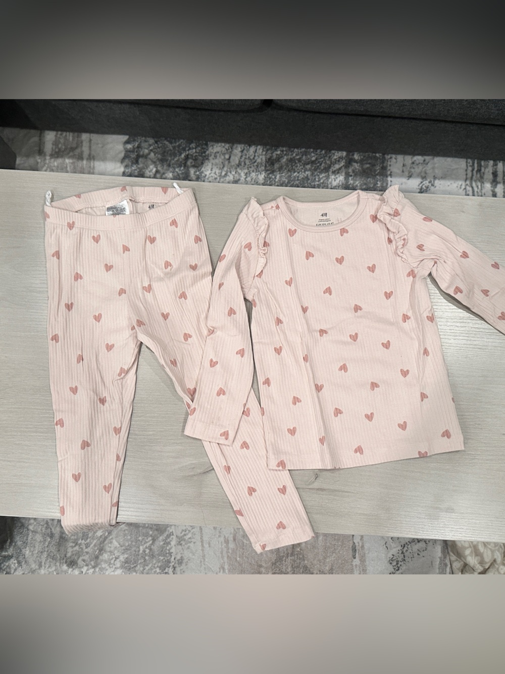H&M Light Pink Heart Print Long-Sleeve Set